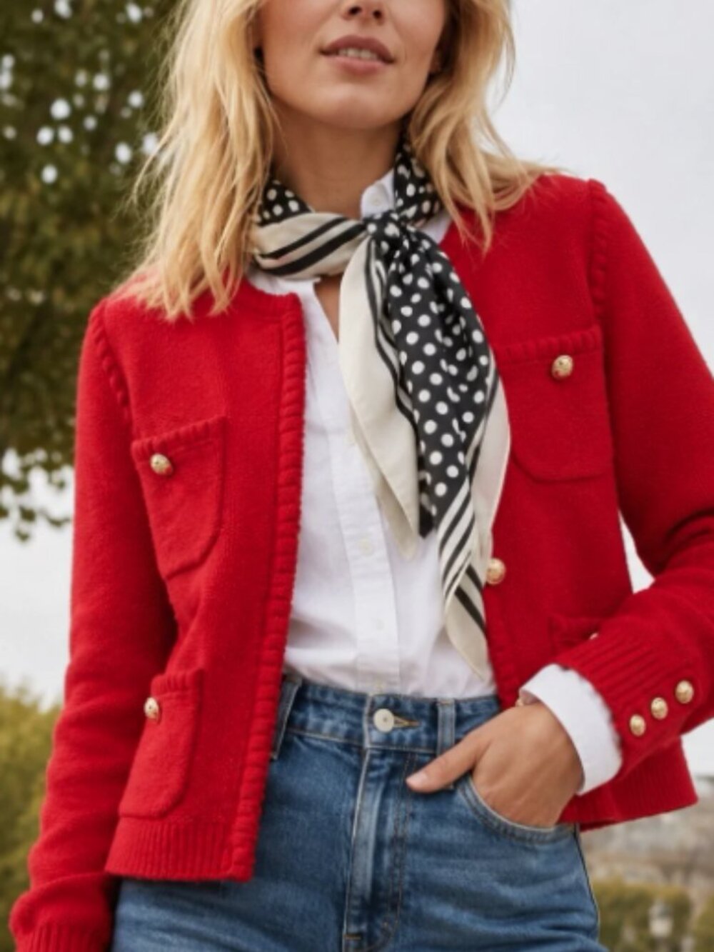 J. Crew Odette Sweater Cardigan Lady Jacket Red Gold Button S